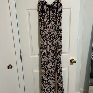 Elegant Black and Beige Strapless Gown